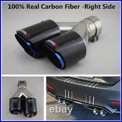 100% Real Carbon Fiber Car Dual Exhaust Pipe Tail Muffler Tip Chrome Blue -Right