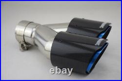 100% Real Carbon Fiber Car Dual Exhaust Pipe Tail Muffler Tip Chrome Blue -Right