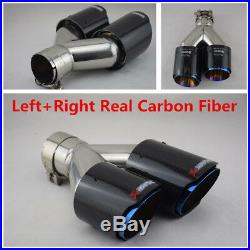 1Pair L+R Universal Real Carbon Fiber Dual Exhaust Pipe Car Tail Muffler End Tip