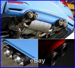 1X Chrome Blue Glossy Real Carbon Fiber Car Right Side Dual Exhaust Pipe 63-89mm