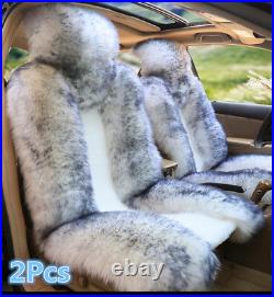2Pcs Car Front Seat Cover Cushion Genuine Australian Sheepskin Fur Winter Warm
