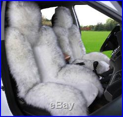 3Pcs Genuine Australian Sheepskin Fur 5-Seat Car Seat Protector CoverWhite&Grey
