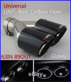 DIY 63mm Inlet Glossy Real Carbon Fiber Car Dual Exhaust Pipe Tail Muffler Tips