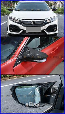 For 16-19 Honda CIVIC Real Carbon Fiber Wing Horn Style Mirror Cover Replacement