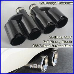 Full Glossy Real Carbon Fiber Exhaust Pipe Tips 63mm Inlet Dual-Wall Black