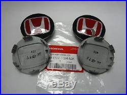 GENUINE HONDA TYPE R BLACK WHEEL CENTER CAPS With RED H (Set of 4) 44732-TGH-A01