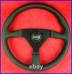 Genuine Momo Monte Carlo black leather 350mm steering wheel with horn button