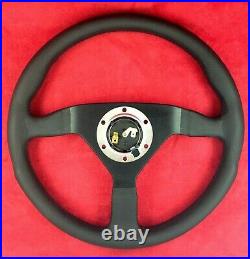 Genuine Momo Monte Carlo black leather 350mm steering wheel with horn button