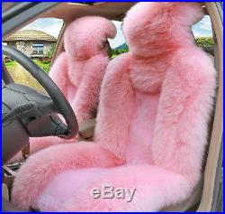 Genuine Sheepskin Car 2 Front Seat Cover Winter Car Decoration Accessories Pink