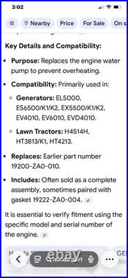 Honda Water Pump OEM 19200-ZA0-020 Genuine Honda Part Brand New Ships Fast