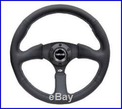 NRG Steering Wheel Real Black Leather Black Stitch 350mm Deep Dish (RST-023MB-R)