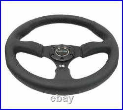NRG Steering Wheel Real Black Leather Black Stitch 350mm Deep Dish (RST-023MB-R)