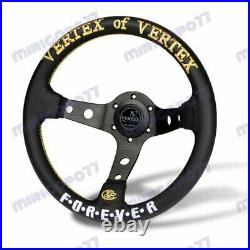 New 330mm Golden&White Embroidery Vertex Black Genuine Leather Steering Wheels