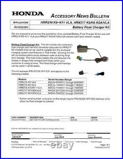 New Genuine OEM Honda Battery Float Charger 06320-VH7-UA2 Kit for Lawn Mowers