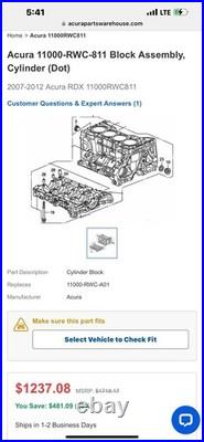 New Genuine Oem 2007-2012 Acura RDX 2.3L Honda Engine Block