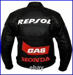 New Men's Black Honda Repsol Motorcycle Racing Genuine Leather Jacket