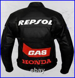New Men's Black Honda Repsol Motorcycle Racing Genuine Leather Jacket