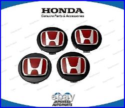 SET OF 4 NEW GENUINE HONDA TYPE R BLACK WHEEL CENTER CAPS With RED H 44732-TGH-A01