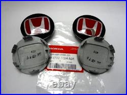 SET OF 4 NEW GENUINE HONDA TYPE R BLACK WHEEL CENTER CAPS With RED H 44732-TGH-A01