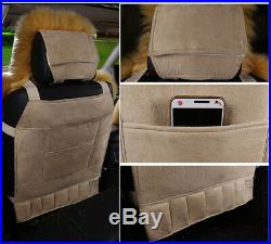 Standard Edition Black Genuine Sheepskin Fluffy Car 2 Front Seat Protector Cover