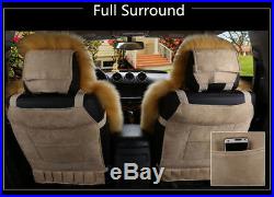 Standard Edition Black Genuine Sheepskin Fluffy Car 2 Front Seat Protector Cover